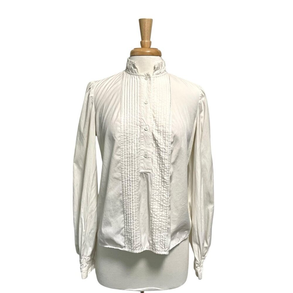 Diane Von Furstenberg Pleated High-Collar Popover Blouse Top White size 2